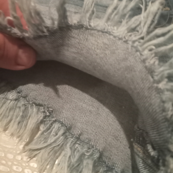 Denim high rise fringe ripped jean shorts - Picture 3 of 9